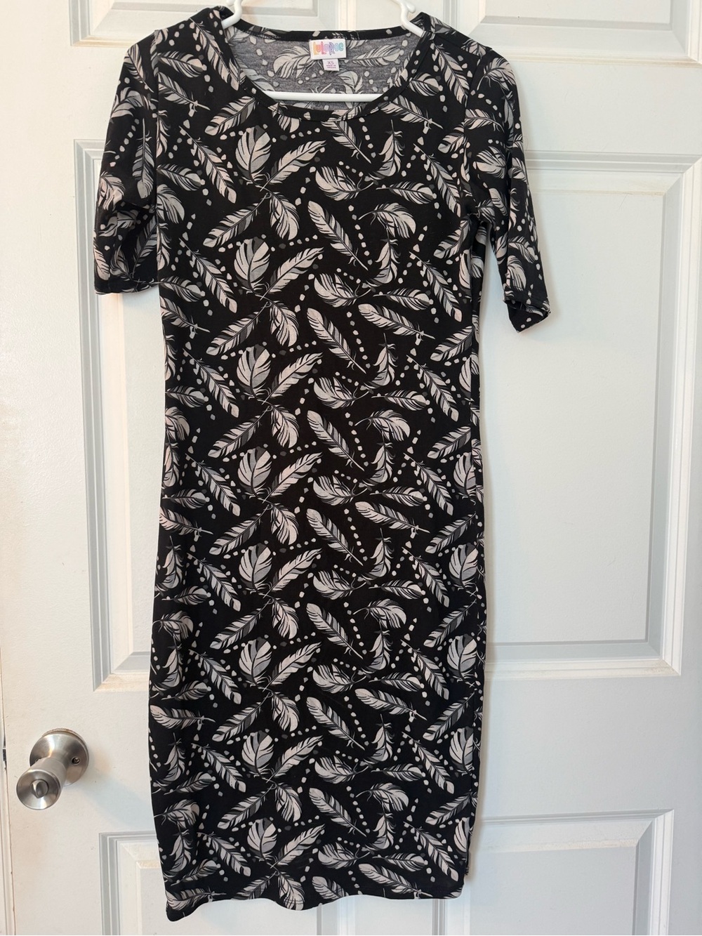 Lularoe Black and White Feather-Print Sheath Dress